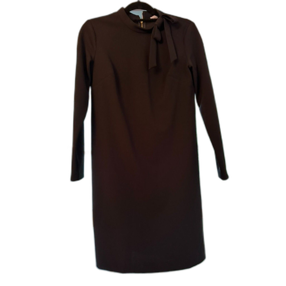 Calvin Klein Black Long Sleeve Bow Neck Sheath Dress Size 10 Petite